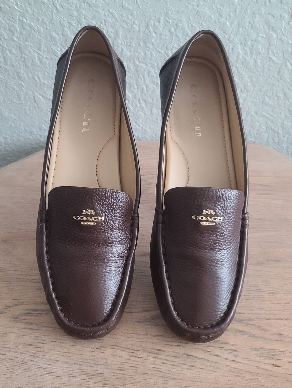 COACH Marley Driver Loafers Moc Women's Brown Pebbled Leather Gold Logo Size 10